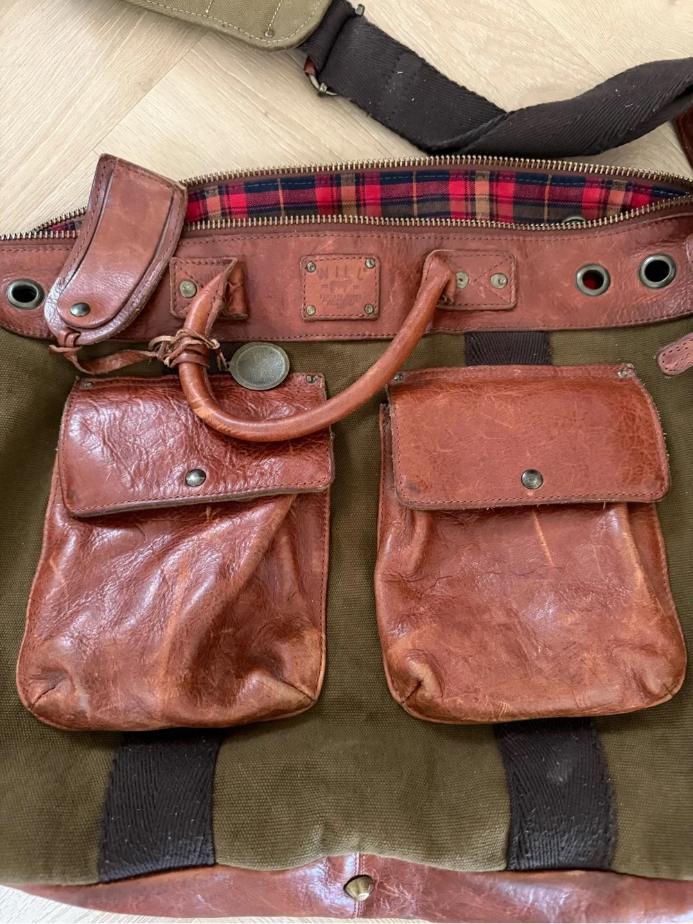 Will Leather Goods Canvas and Leather Travel Duffle Olive and Cognac